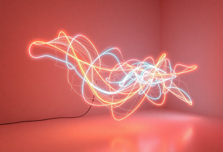 abstract simple techno neon sculpture dynamic composition