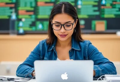 hispanic woman on technology