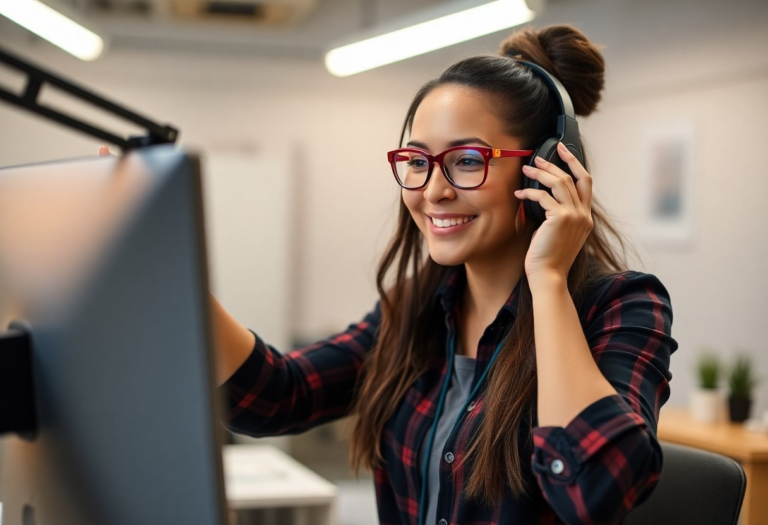 software engineering woman, taking a video call